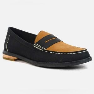 Sperry Women's Seaport Two-Tone Black/Tan Penny Loafers STS88971